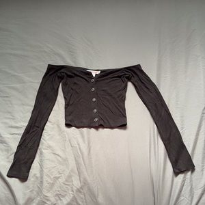 Revamped Buttoned Off the Shoulder Crop Top